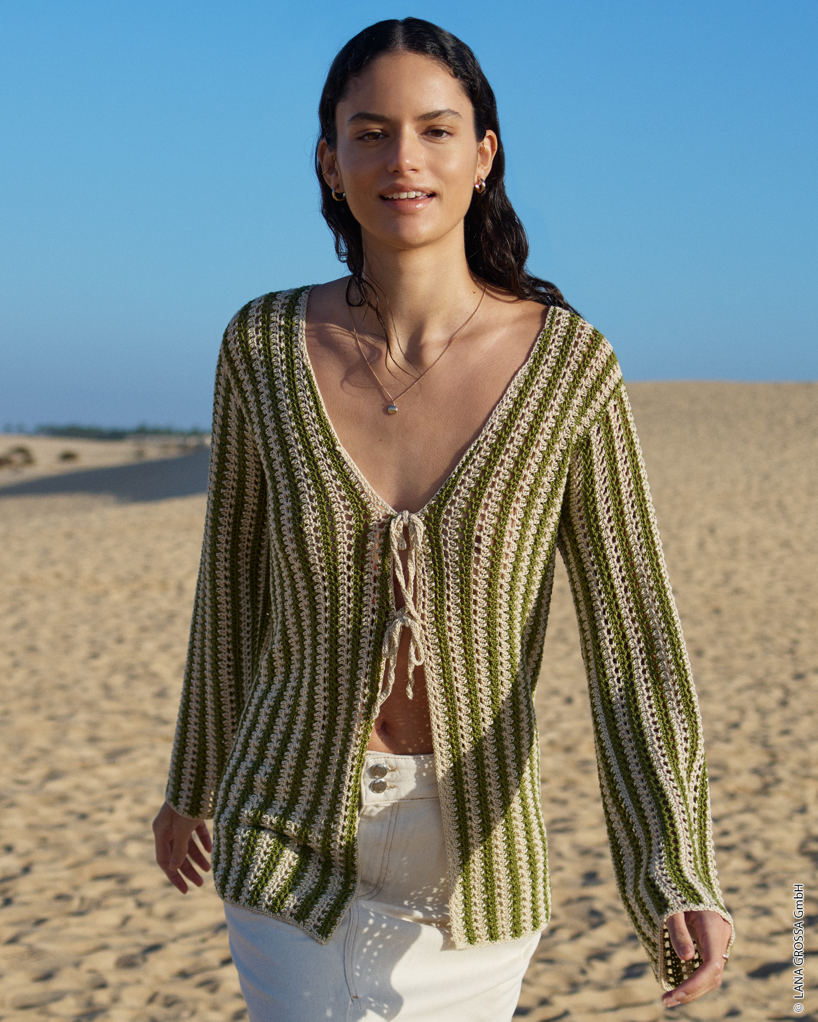 Strickset Jacke Im Lochmuster Quer Gehäkelt Aus Solo Lino Von Lana Grossa 1 Strickset Jacke Im Lochmuster Quer Gehäkelt Aus Solo Lino Von Lana Grossa