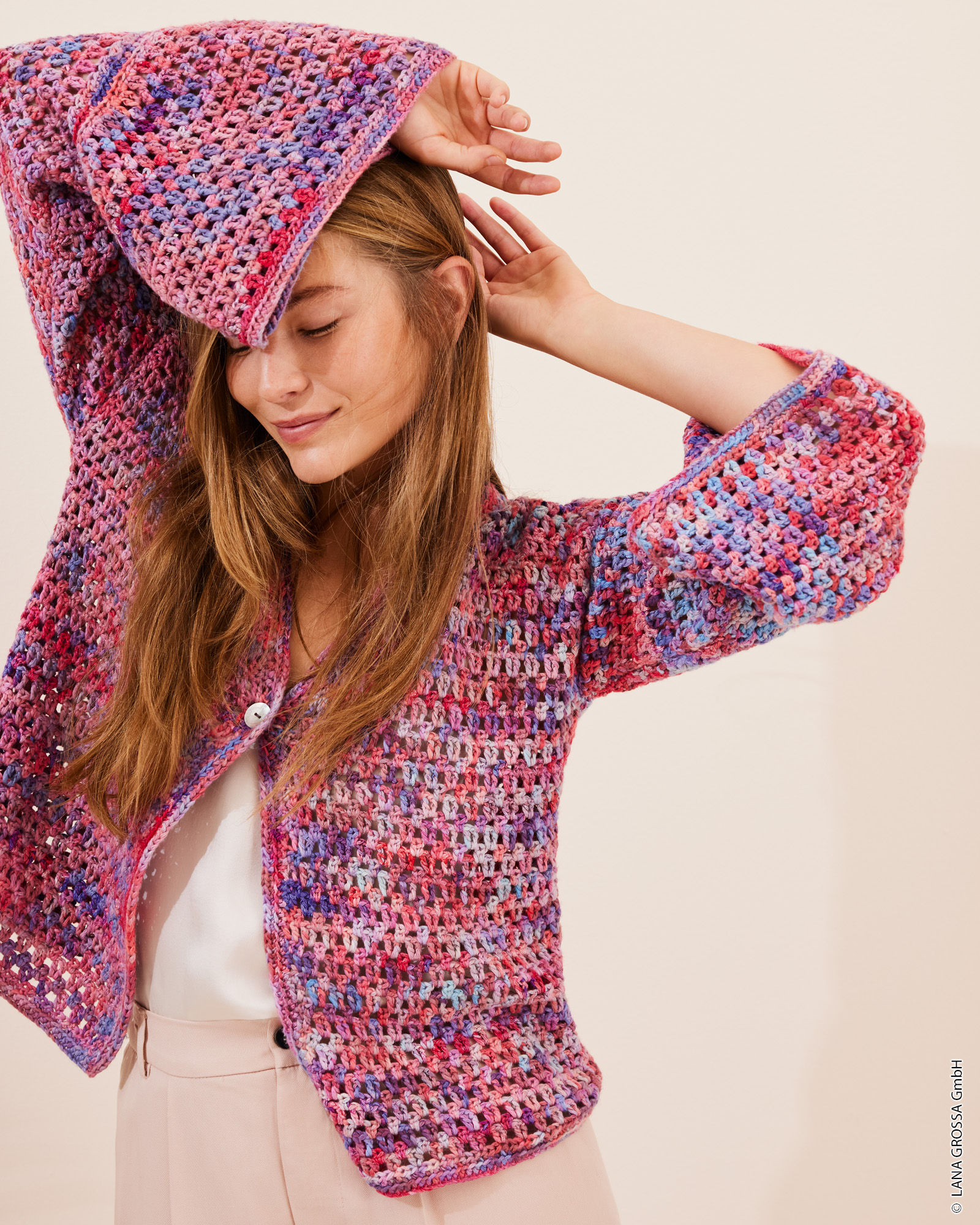 Strickset Jacke Mit Gittermuster Aus Cotonella Multi Von Lana Grossa 1 Strickset Jacke Mit Gittermuster Aus Cotonella Multi Von Lana Grossa