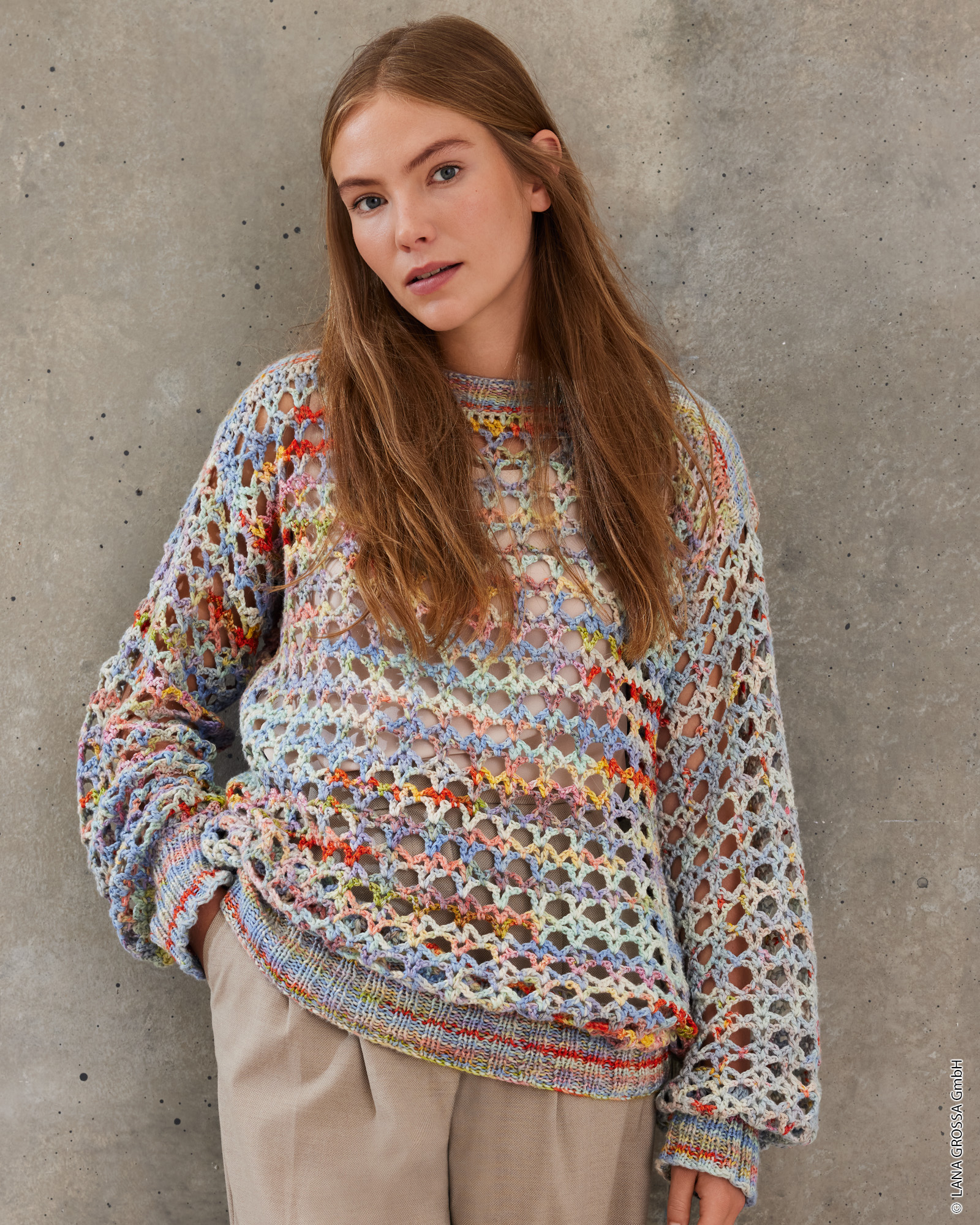 Strickset Pullover Mit Gittermuster Aus Cotonella Multi Von Lana Grossa 1 Strickset Pullover Mit Gittermuster Aus Cotonella Multi Von Lana Grossa