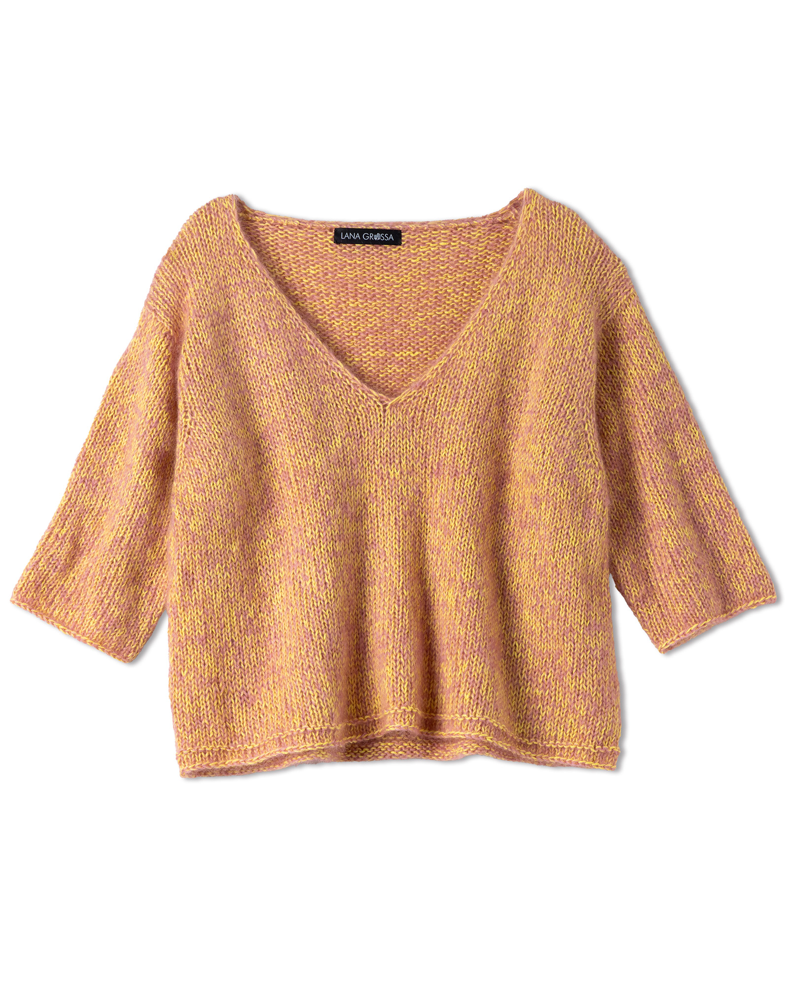 Strickset V-Pullover Glatt Rechts Mit Dreiviertelärmeln Aus Summer Cashmere Und Silkhair Von Lana Grossa 2 Strickset V-Pullover Glatt Rechts Mit Dreiviertelärmeln Aus Summer Cashmere Und Silkhair Von Lana Grossa – Bild 2