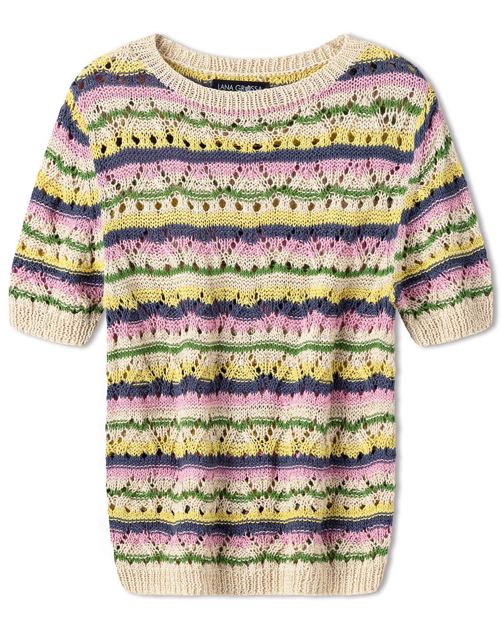 Strickset Shirt Im Ajourmuster Mit Streifen Aus Solo Lino Von Lana Grossa 2 Strickset Shirt Im Ajourmuster Mit Streifen Aus Solo Lino Von Lana Grossa – Bild 2