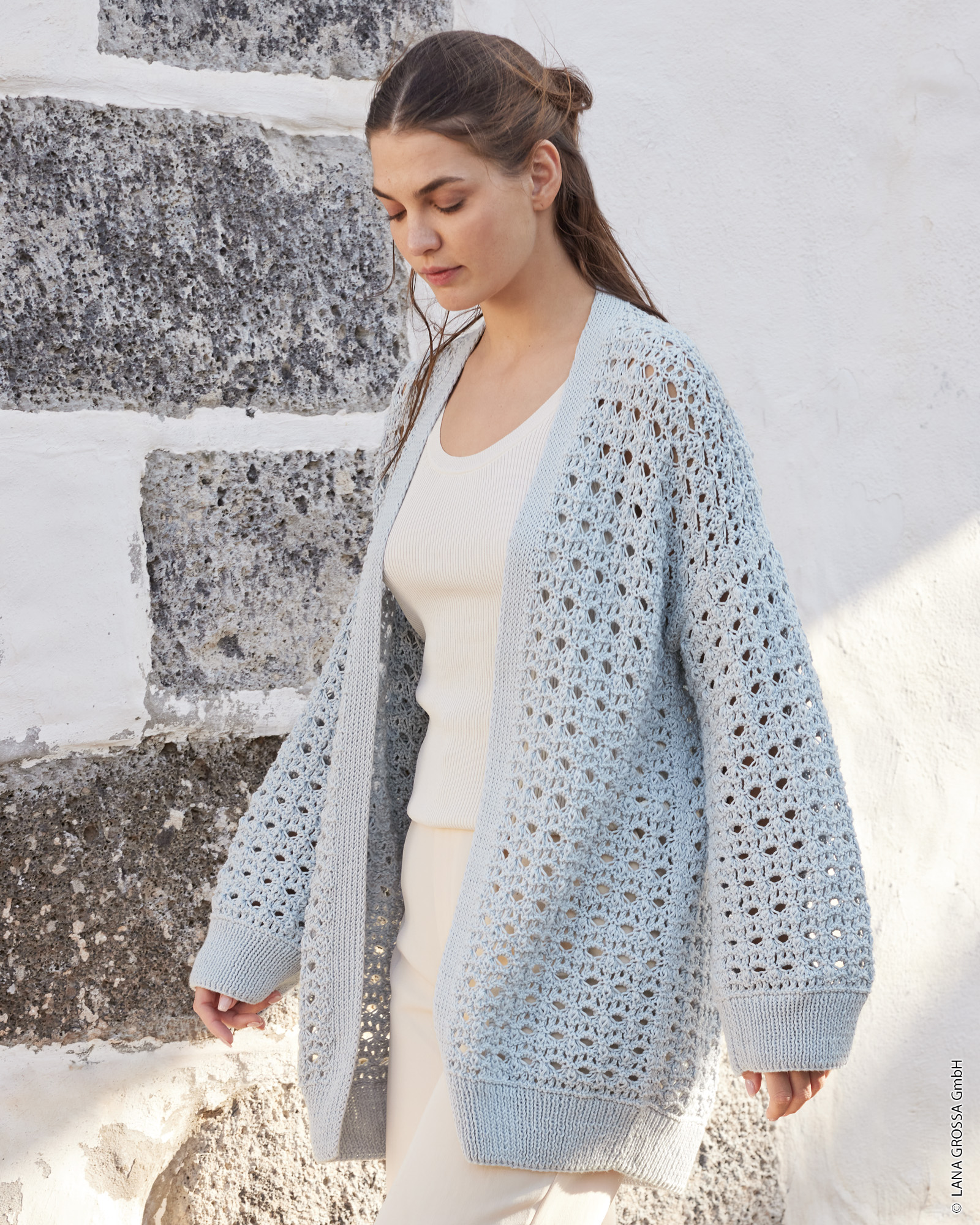 Strickset Cardigan Mit Strukturlochmuster Aus Landlust Baumwolle Von Lana Grossa 3 Strickset Cardigan Mit Strukturlochmuster Aus Landlust Baumwolle Von Lana Grossa – Bild 3