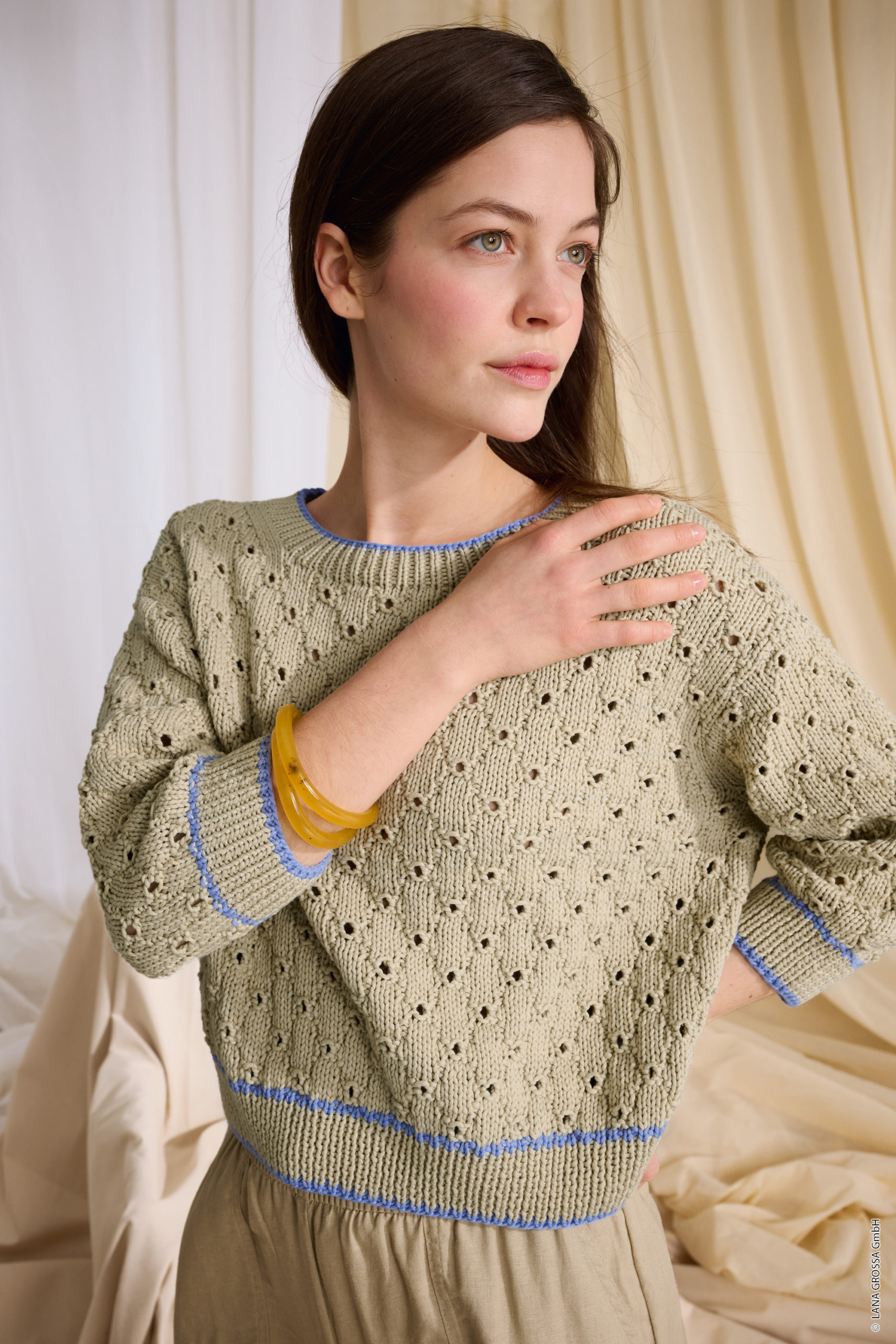 Strickset Pullover Mit Lochmuster Aus Promessa Von Lana Grossa 1 Strickset Pullover Mit Lochmuster Aus Promessa Von Lana Grossa