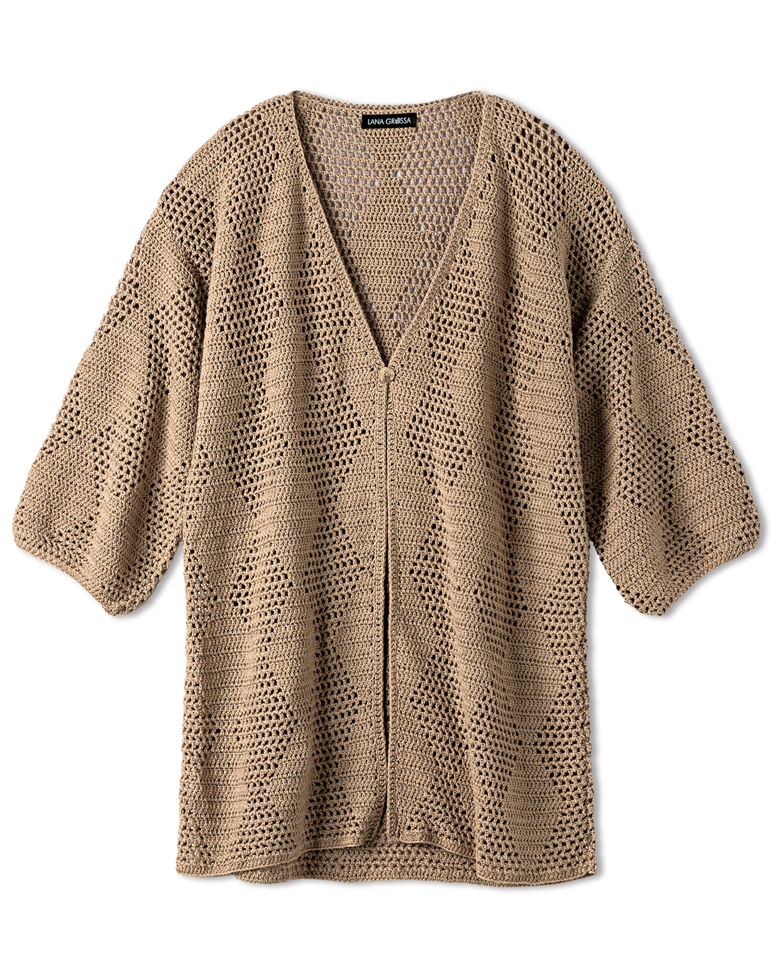 Strickset Longcardigan Im Gitter–Rautenmuster Aus Alta Moda Cotolana Von Lana Grossa 2 Strickset Longcardigan Im Gitter–Rautenmuster Aus Alta Moda Cotolana Von Lana Grossa – Bild 2