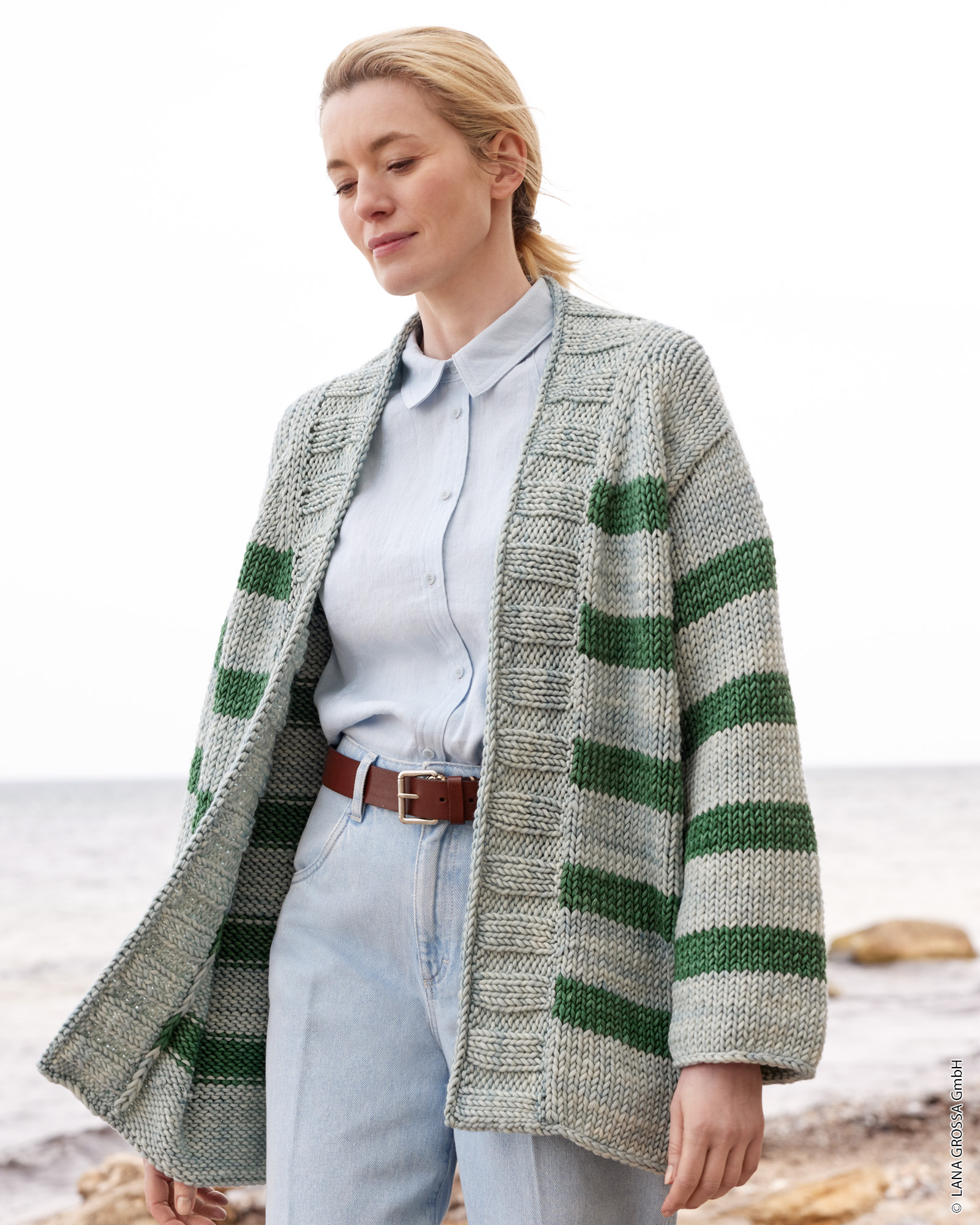 Strickset Top Down Streifenjacke Aus Vintage Superchunky Von Lana Grossa 1 Strickset Top Down Streifenjacke Aus Vintage Superchunky Von Lana Grossa