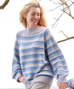 Strickset Top Down Streifenpullover aus Cool Wool Big Mélange von Lana Grossa