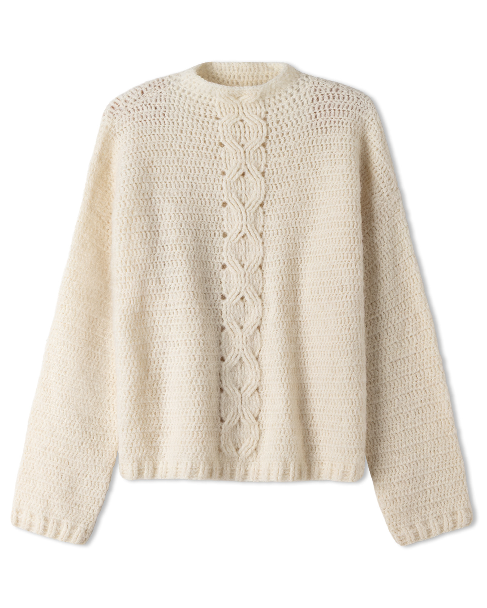 Strickset Häkelpullover Mit Zopfstreifen Aus Nebbia Von Lana Grossa 2 Strickset Häkelpullover Mit Zopfstreifen Aus Nebbia Von Lana Grossa – Bild 2
