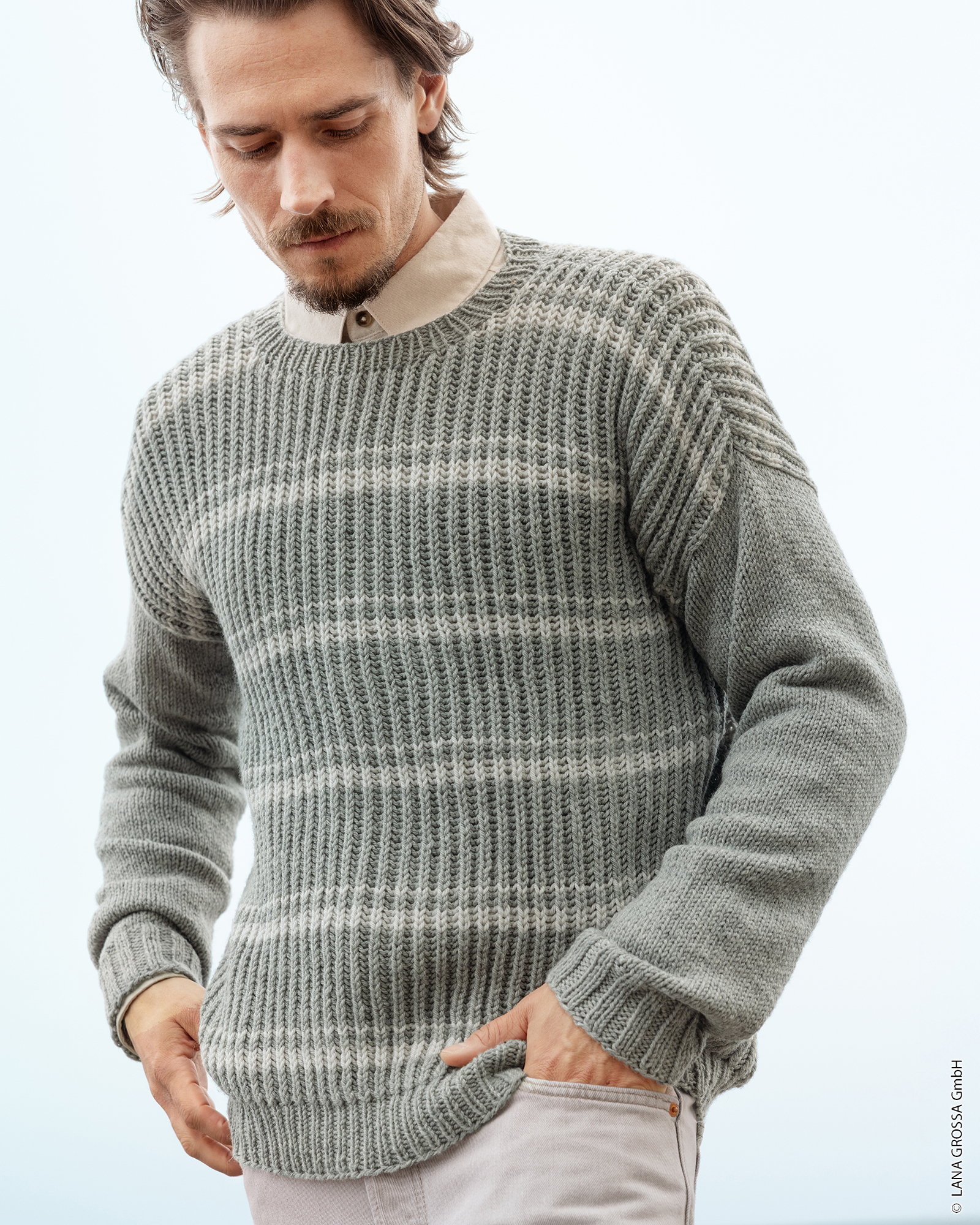 Strickset Pullover Mit Streifen Aus Merino Uno Von Lana Grossa 1 Strickset Pullover Mit Streifen Aus Merino Uno Von Lana Grossa