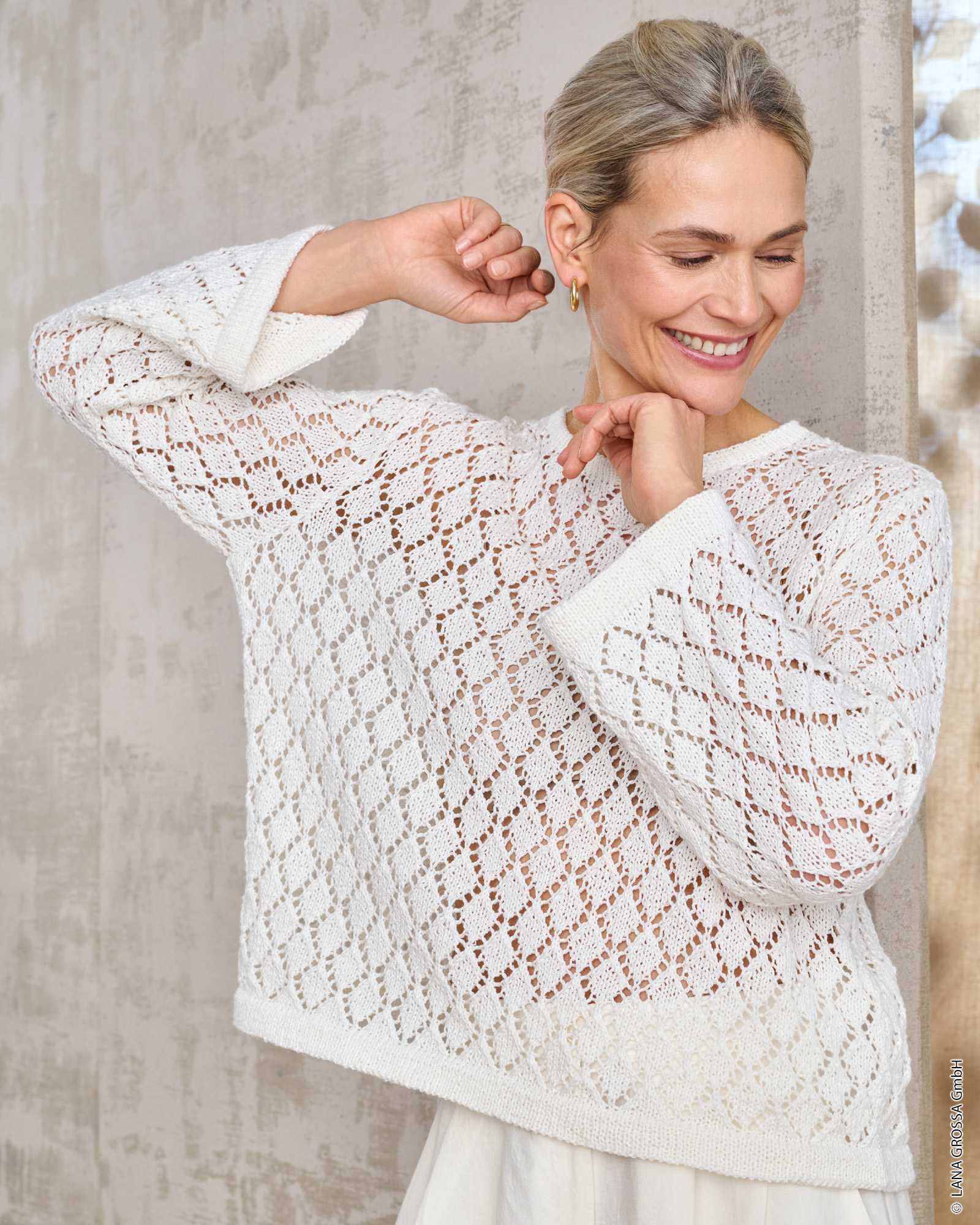 Strickset Pullover Im Rautenlochmuster Aus Landlust Sommerseide Von Lana Grossa 1 Strickset Pullover Im Rautenlochmuster Aus Landlust Sommerseide Von Lana Grossa