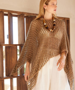 Strickset Häkelponcho Im Flechtmuster aus Natural Superkid Tweed von Lana Grossa