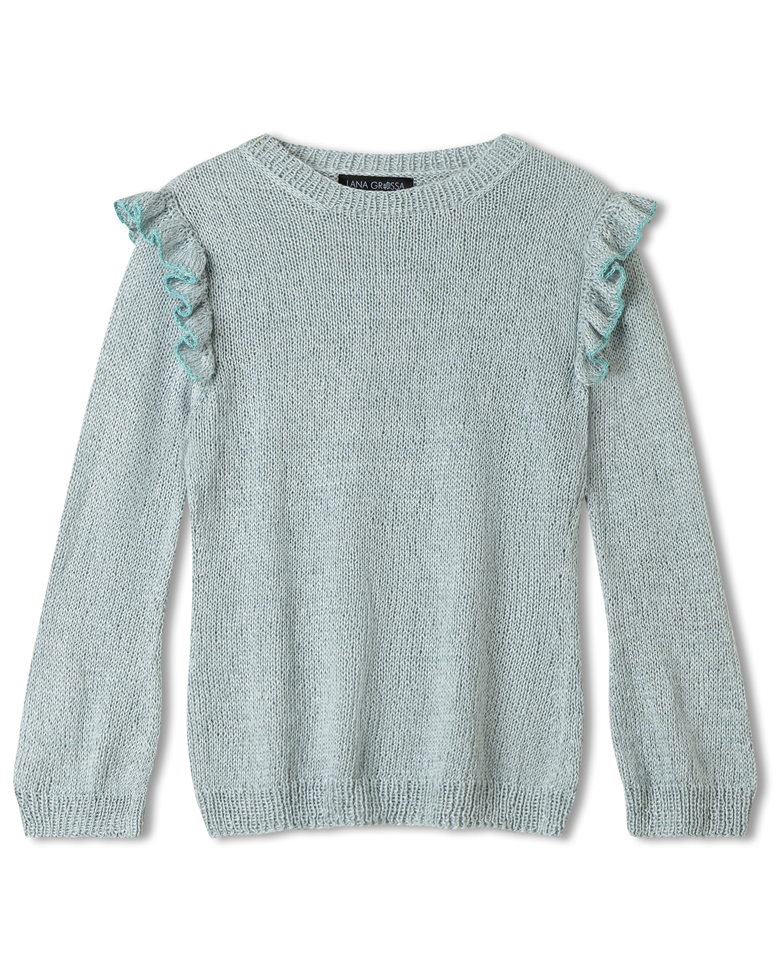 Strickset Pullover Mit Rüschen Aus Tencellino Und Filo Pailettes Von Lana Grossa 2 Strickset Pullover Mit Rüschen Aus Tencellino Und Filo Pailettes Von Lana Grossa – Bild 2