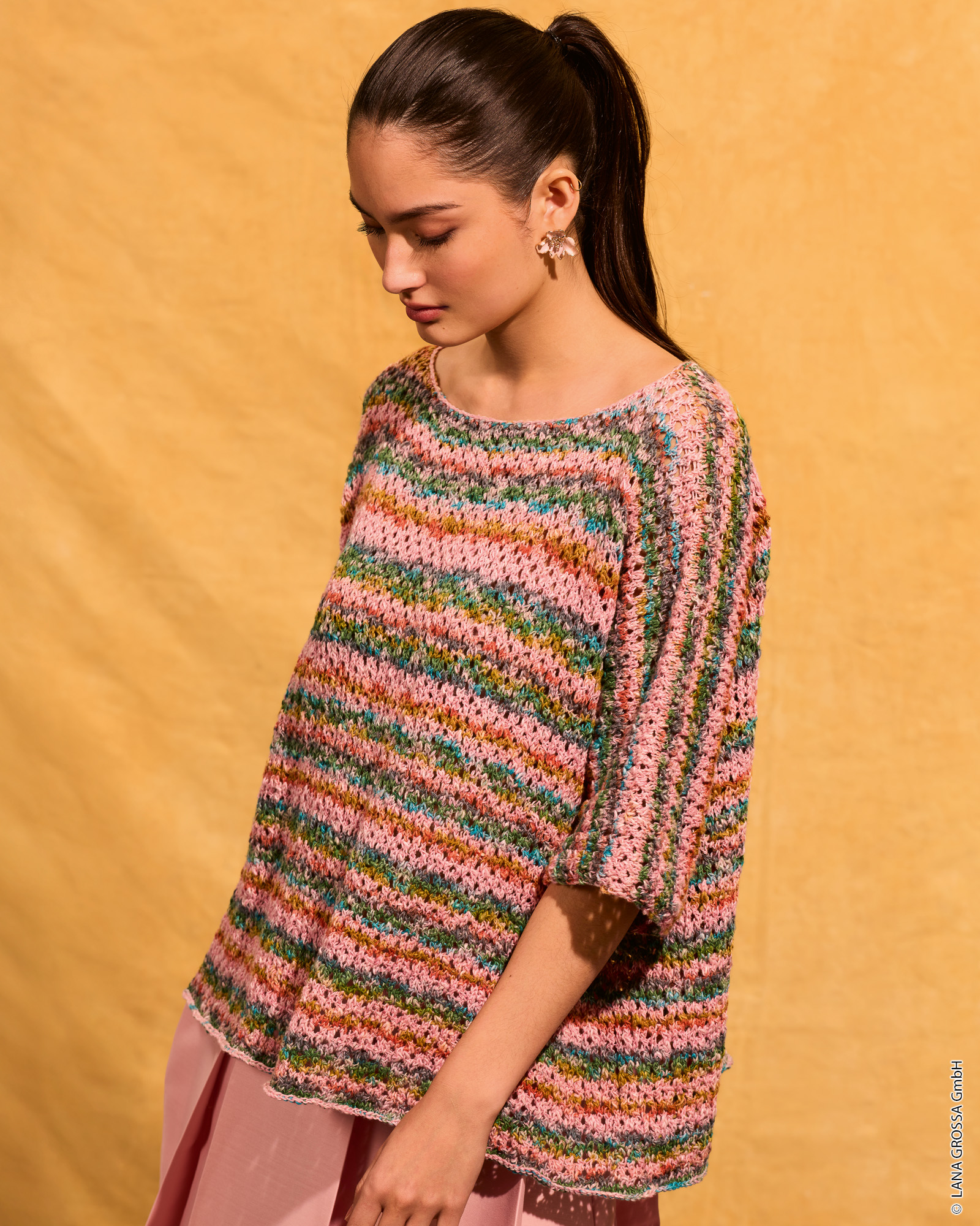 Strickset Shirt Im Lochmuster Aus Gomitolo California Von Lana Grossa 1 Strickset Shirt Im Lochmuster Aus Gomitolo California Von Lana Grossa