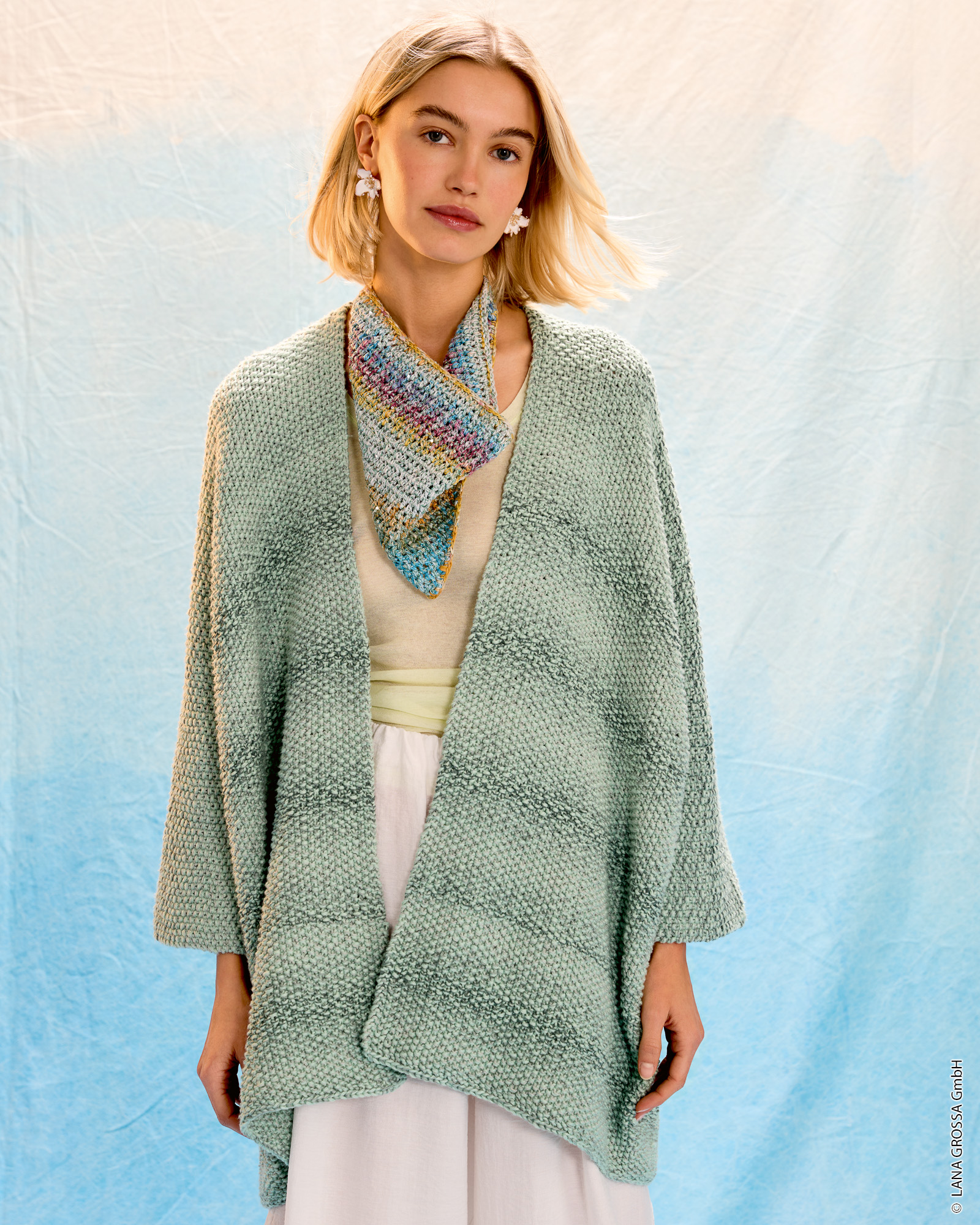 Strickset Kimono-Jacke Aus Gomitolo Tono Und Cotonella Von Lana Grossa 1 Strickset Kimono-Jacke Aus Gomitolo Tono Und Cotonella Von Lana Grossa