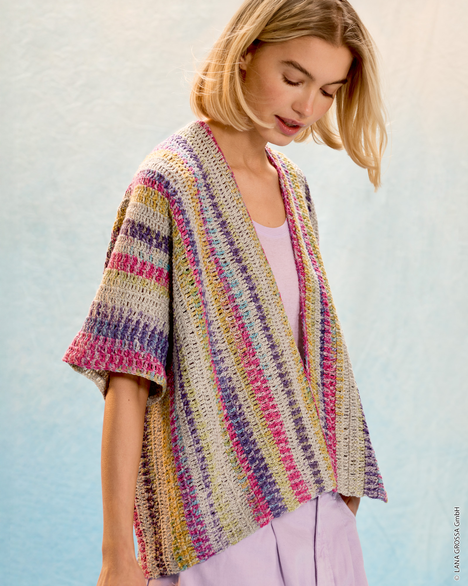 Strickset Quer-Gehäkelte Jacke Aus Gomitolo California Von Lana Grossa 1 Strickset Quer-Gehäkelte Jacke Aus Gomitolo California Von Lana Grossa