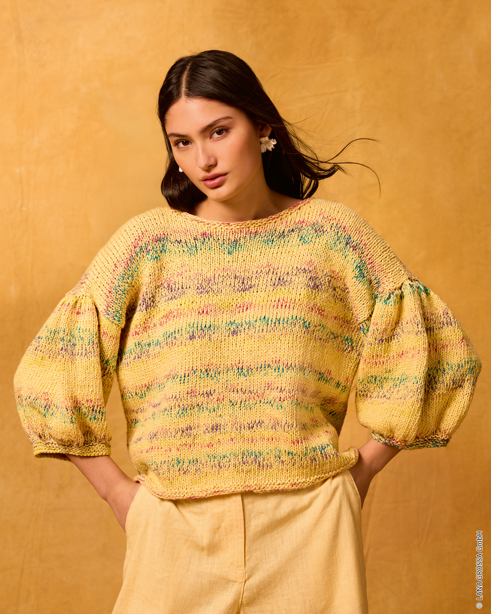 Strickset Kurzarm-Pulli Mit Puffärmeln Aus Gomitolo California Und Cotonella Von Lana Grossa 1 Strickset Kurzarm-Pulli Mit Puffärmeln Aus Gomitolo California Und Cotonella Von Lana Grossa